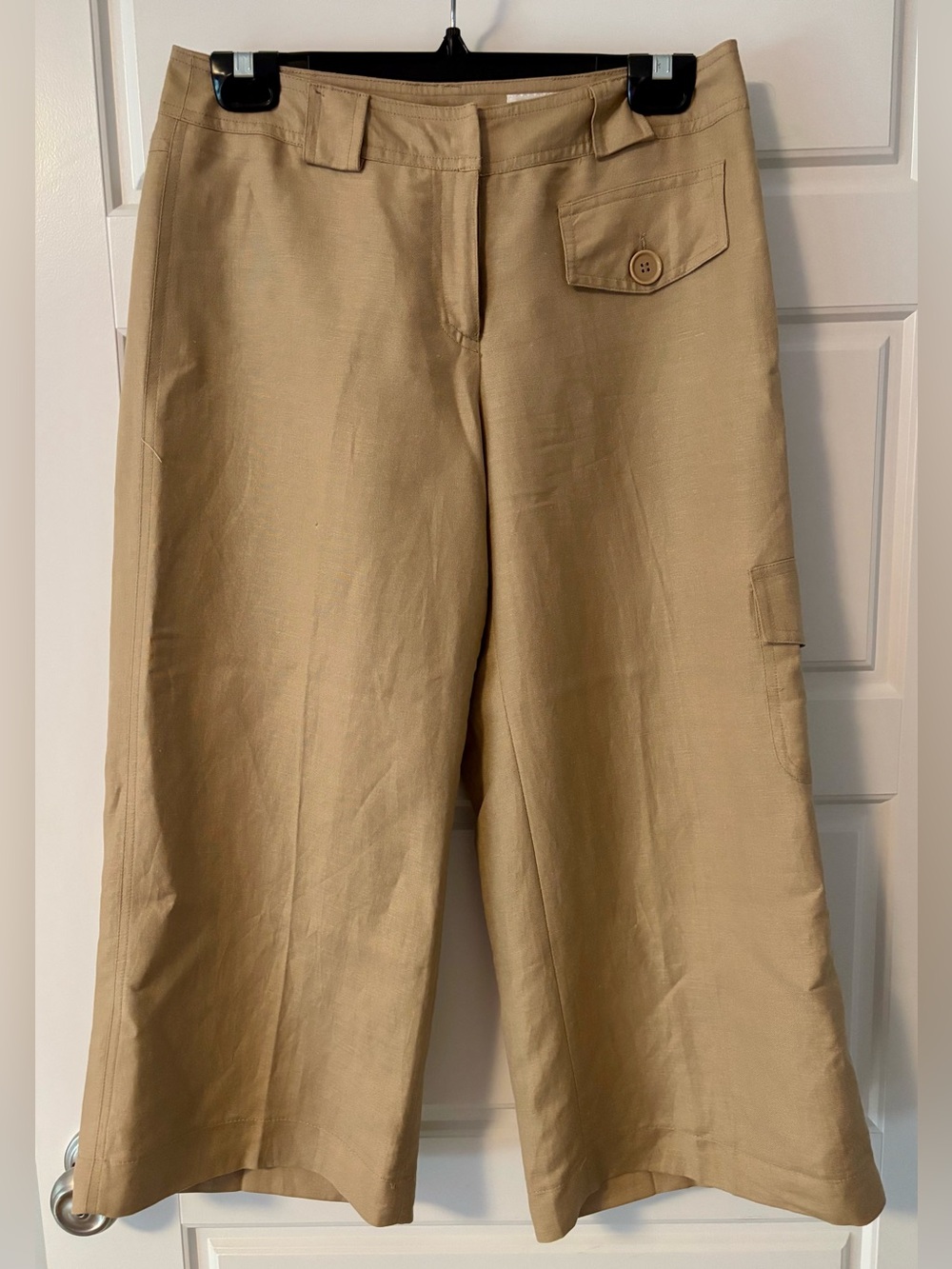 David N Beige Linen Wide-Leg Capris – Casual Women's Cargo Capri Pants